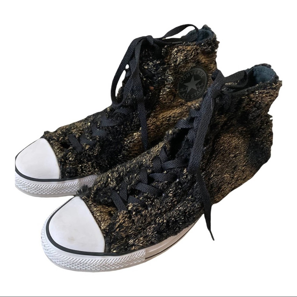 Converse black and gold fur high tops size 10 - Picture 4 of 9
